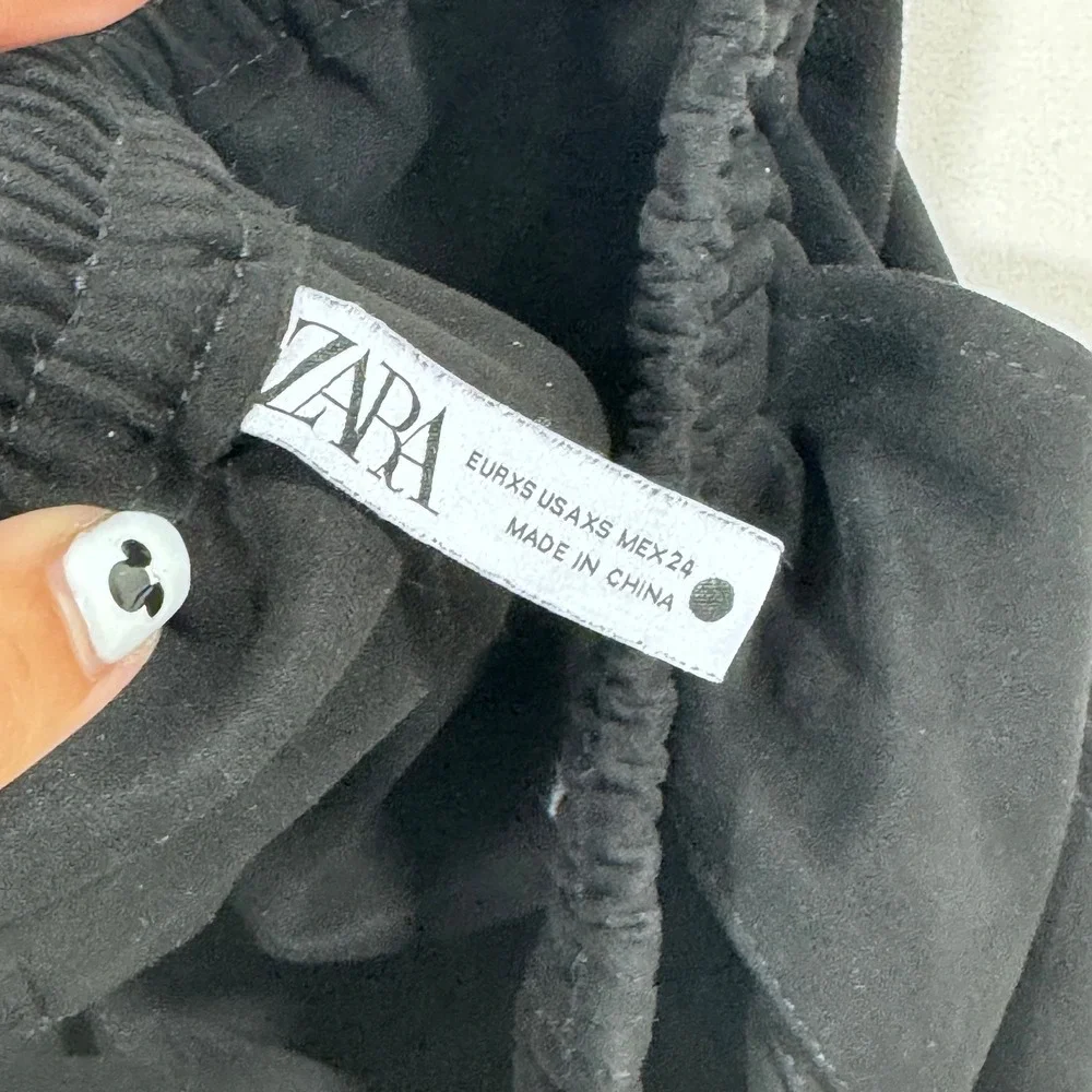 Zara Cargo Velour Suede Jogger Pants Black XS Relaxed Streetwear Minimalist - Picture 6 of 11
